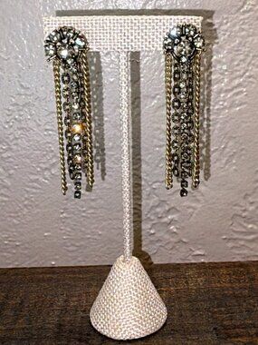 Stella & Dot Retired Cleo Fringe Crystal Chandelier Antiqued Statement Earrings